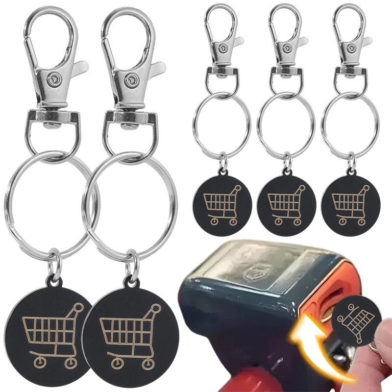 Token Coin Mechanism - 1/5 Stück Schwarzer Edelstahl-Einkaufswagen-Token-Schlüsselanhänger, Langlebiger Einkaufswagen-Münzschlüsselring,
